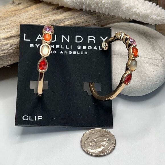 Gold Amber Purple Moonstone Hoop Earrings Laundry by Shelli Segal $16ea 3/$25 - Picture 6 of 11